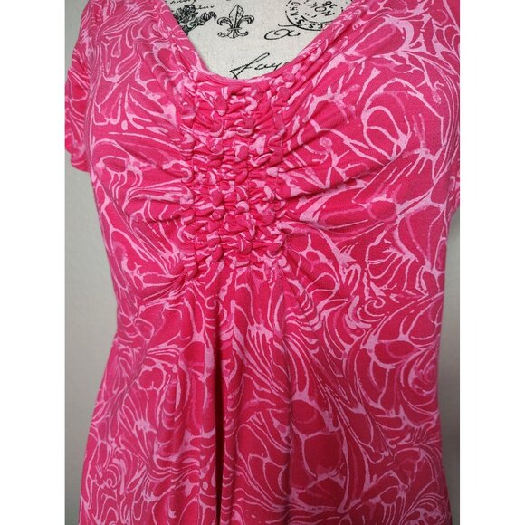 Fresh Produce Small/Medium Dress, Tropical Pink, Ruched Bust, Short Sleeve Vacay - Picture 2 of 5